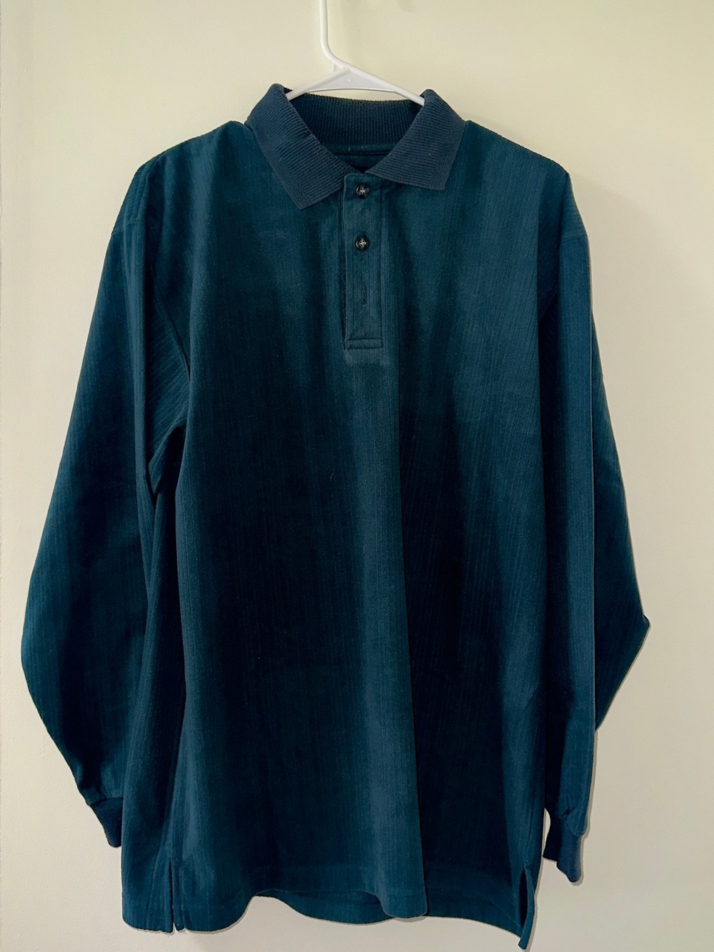 Long-Sleeve Teal Corduroy Polo Shirt